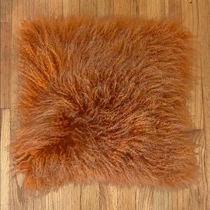 Two Tibetan lamb fur pillows (orange)